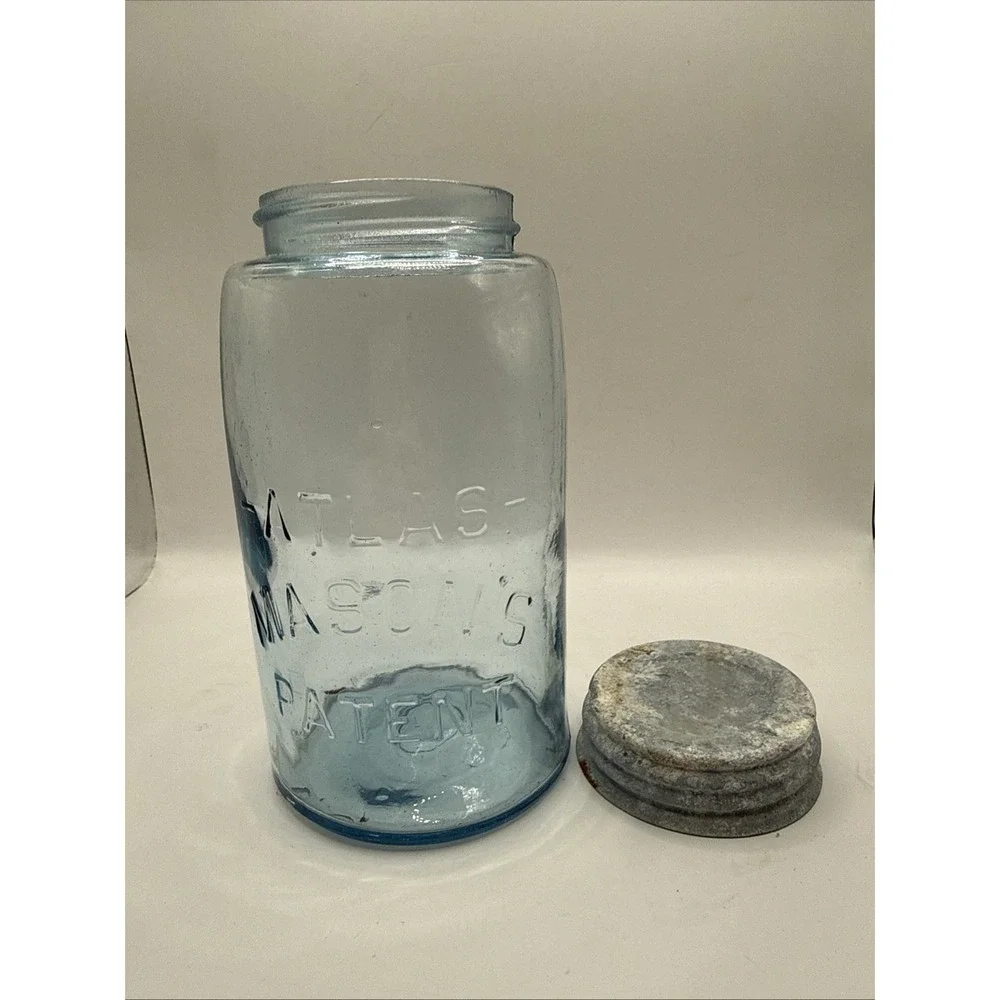 Nice Vintage Cornflower Blue Atlas Mason's Patent Quart‎ Fruit Canning Jar #9